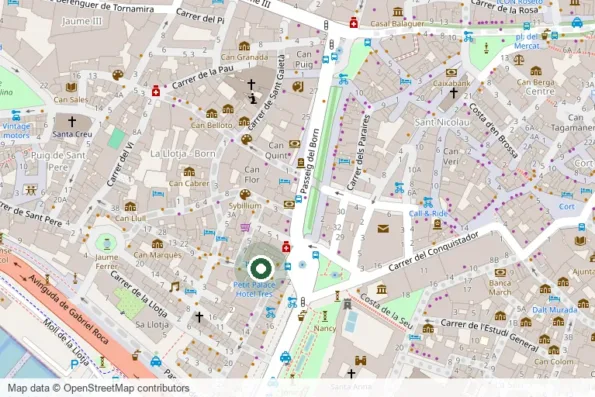 Street map of Palma old town with the office on Carrer dels Apuntadors marked